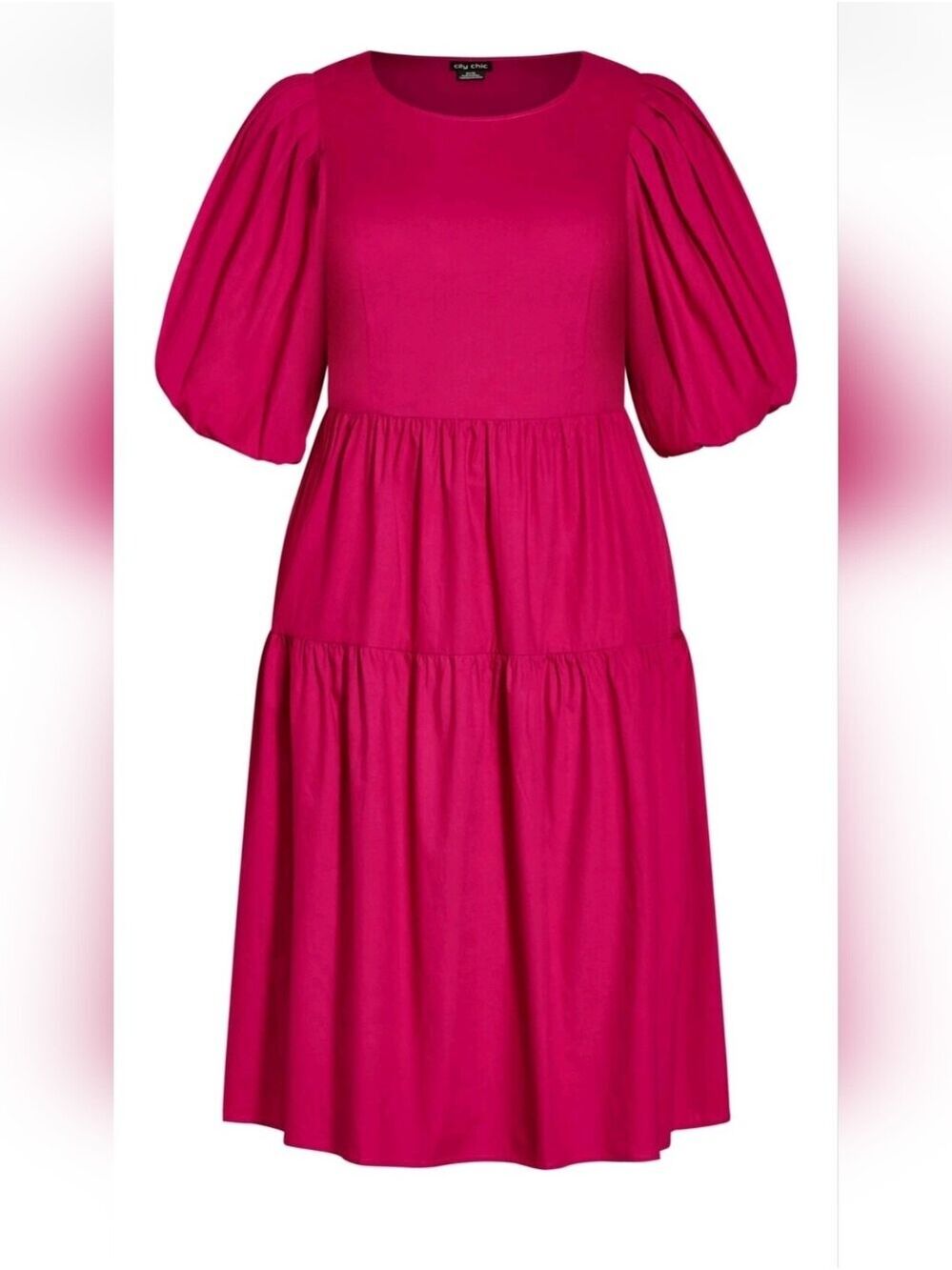 CITY CHIC VIENNA POPLIN TIERED COTTON PINK MIDI DRESS SIZE 16